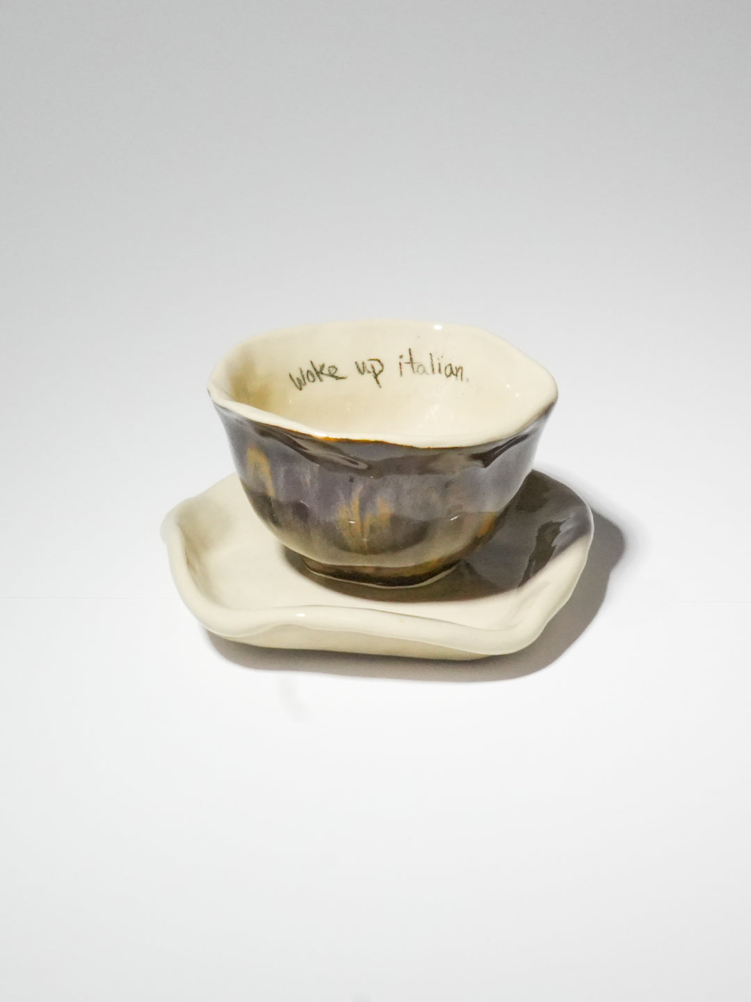 Handmade ceramic espresso cup, Woke Up Italian